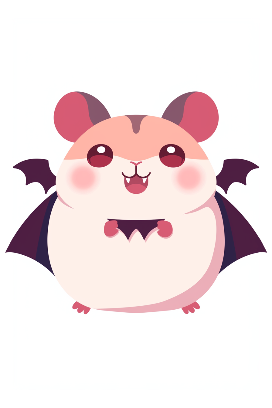 halloween cute animals drawings 2 featuring a chubby, adorable vampire hamster with fangs and little bat wings.